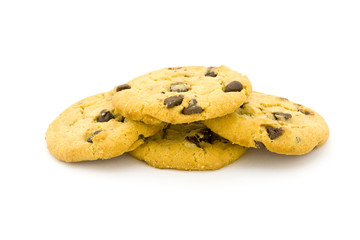 Chocolate chip cookies on a white surface