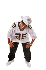 Young hip-hop dancer standing on white