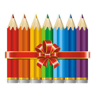 colored pencils with a ribbon and bow (vector)