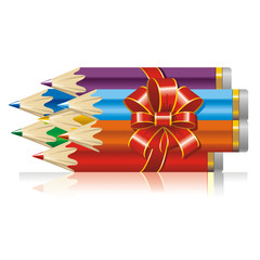 colored pencils with a ribbon and bow (vector)