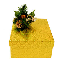 GOLDEN CHRISTMAS BOX WITH ORNAMENT