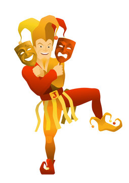 Dancing Jester with the tragicomedy theater masks