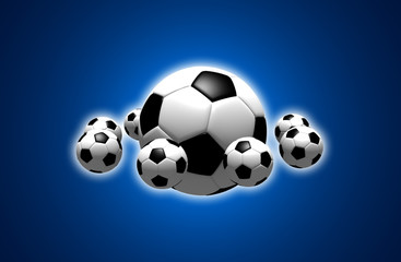 Fototapeta na wymiar soccer balls - illustration with blue spotlight background