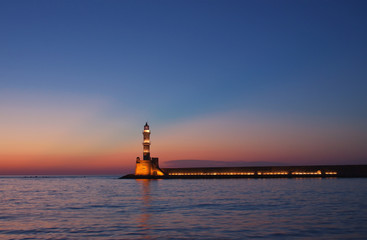 Fototapeta na wymiar Hania lighthouse at dusk