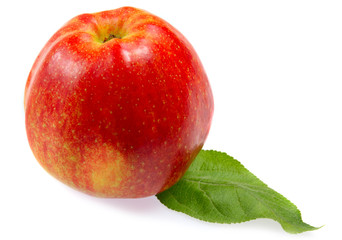 red apple with leaf