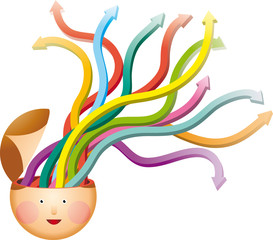 Many arrows escape from a man's head.Intelligence concept.