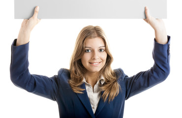 Business Woman holding a billboard