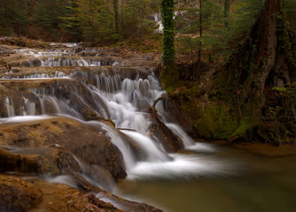 Waterfalls in the forest in spring