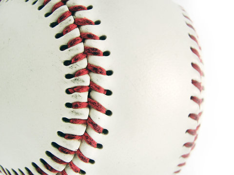 detail of baseball ball isolated on white background
