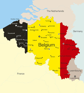 Belgium country coloured by national flag