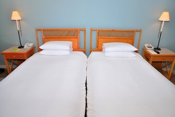 Twin beds in hotel