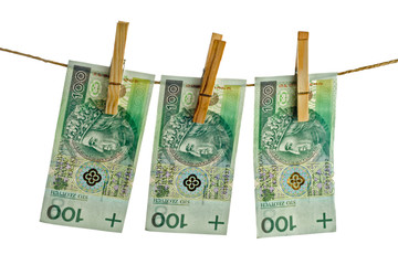 polish banknotes hundred on string
