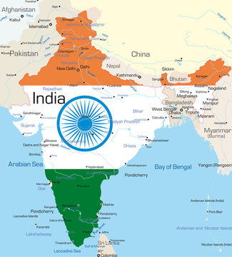 India country colored by national flag