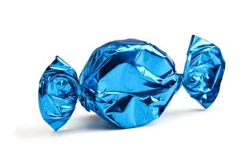 Crédence de cuisine en verre imprimé Bonbons bonbons emballés dans du papier d& 39 aluminium bleu
