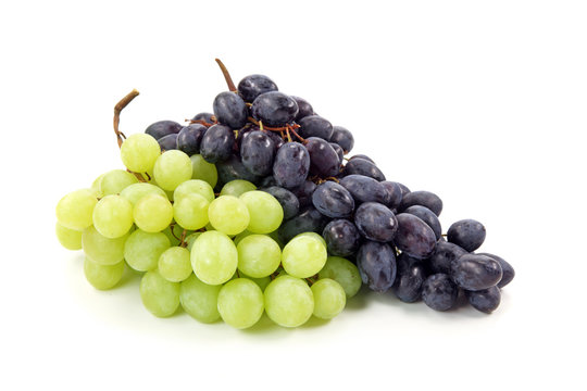 Bunches  Of Black And Green Grapes Isolated On White Background