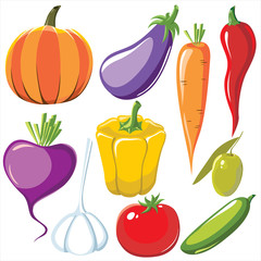 set of 10 different vegetables