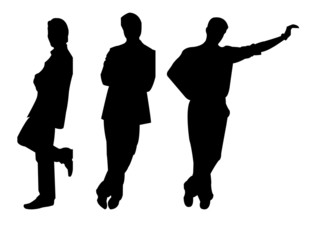 three silhouettes of leaning men - obrazy, fototapety, plakaty