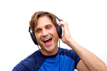 Attractive man with headphones, Handsome man jamming out