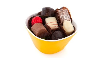 Belgian chocolate in yellow bowl
