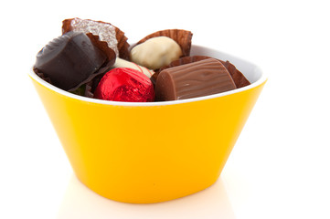 Belgian chocolate in yellow bowl