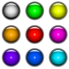 Vector collection of colorful glossy buttons for web design.