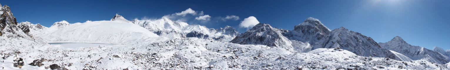 Himalaya mountain panorama with Cho Oyu summit, Nepal