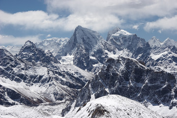 Clouds over snow mountains landscape, Himalaya, Nepal