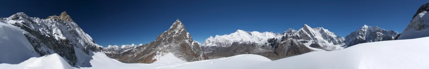 Küchenrückwand glas motiv Cho Oyu Berglandschaft breites Panorama mit Cho Oyu im Hintergrund, Himalaya, Nepal