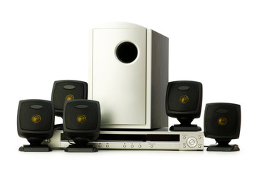 DVD player and speakers isolated on white