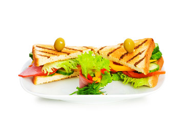 Toasted bread with filling isolated on the white