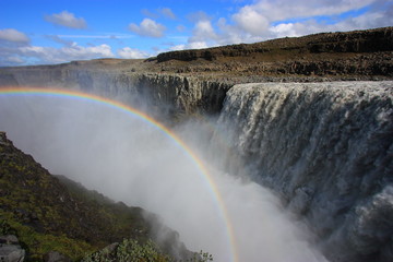 Waterfall with rainbow in iceland