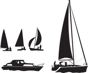 illustration set of silhouettes of boats and yachts