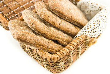 Rye bread in a straw basket