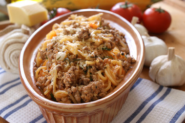 Spaghetti with mince meat and tomato sauce