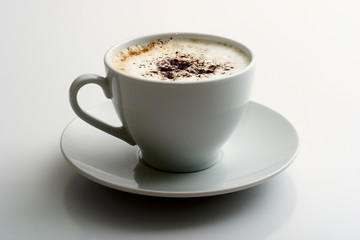 Cappuccino mug on a gray