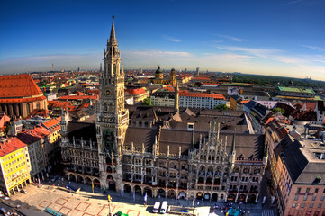 Fototapeta na wymiar Building of Rathaus from tower in Munich, Germany
