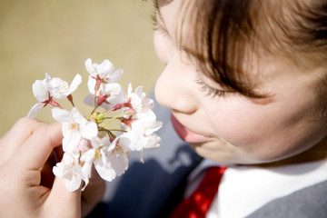 Obraz na płótnie Canvas Licealistki poczuć zapach kwiatów wiśni