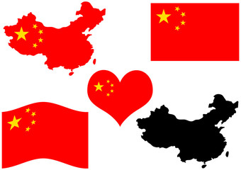 Naklejka premium China map with flag and heart in national colors