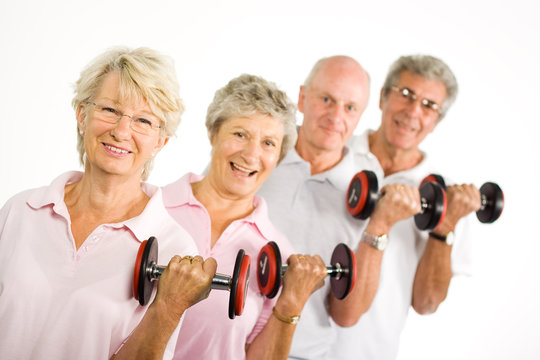 Mature Older People Lifting Weights