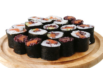 sushi on wooden plate