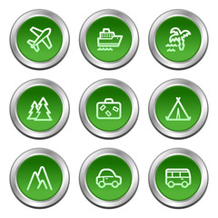 Travel web icons, green circle buttons series