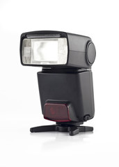 Professional Flash on stand for digital camera isolated