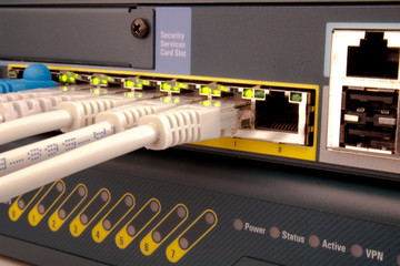 network switch and patch cables - obrazy, fototapety, plakaty