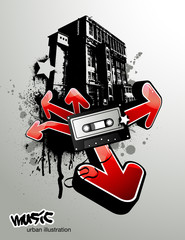 urban music illustration with graffiti arrows