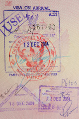 passport with thai visa and stamps