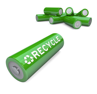 Green Batteries - Recycling Symbol on AA Battery
