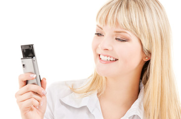 happy woman with cell phone