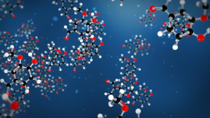 Chemistry atoms against dark blue - Powered by Adobe