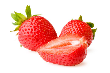Fresh and tasty strawberries on white background.