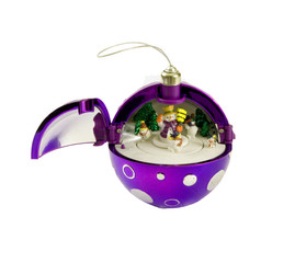 OPEN PURPLE CHRISTMAS BALL WITH WINTER SCENE